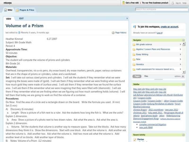 Volume Of A Prism Lesson Plan
