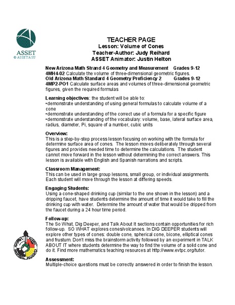 Volume of Cones Lesson Plan