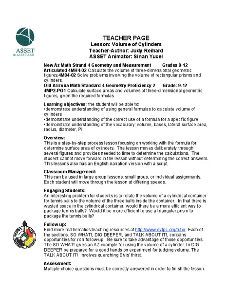 Volume of Cylinders Lesson Plan