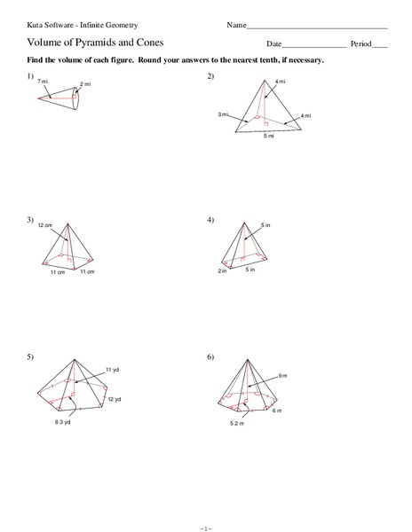 Volume of Pyramids and Cones Worksheet