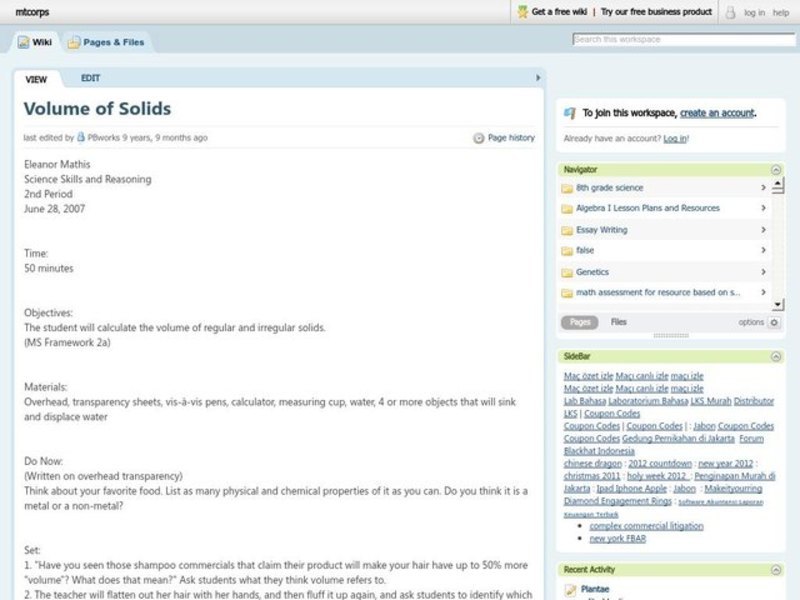 Volume of Solids Lesson Plan