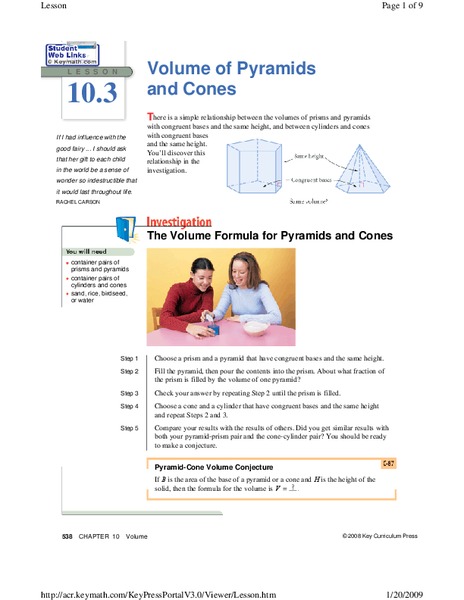 Volume of Pyramids and Cones Lesson Plan