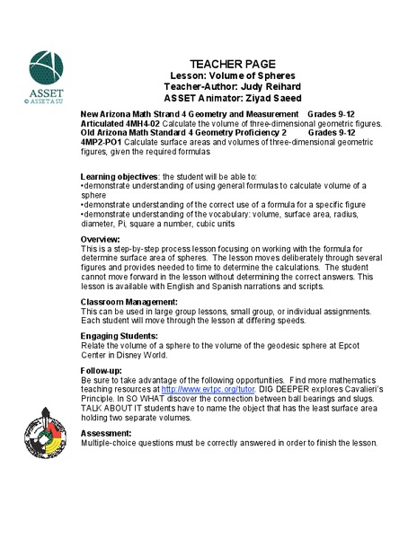 Volume of Spheres Lesson Plan