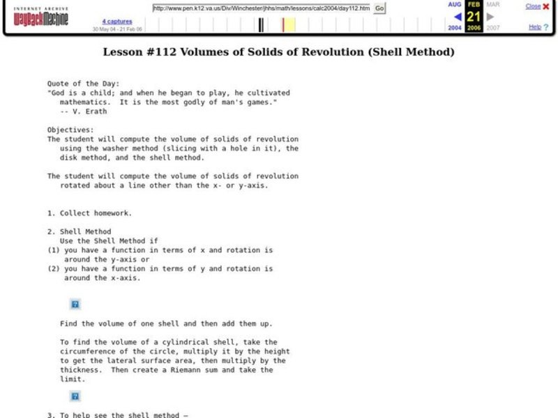 Volumes of Solids of Revolution (Shell Method) Lesson Plan