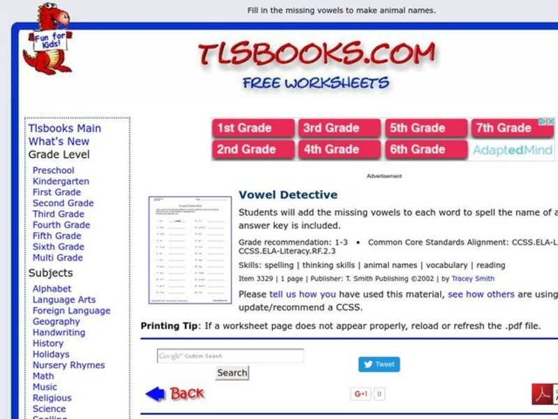 Vowel Detective Worksheet