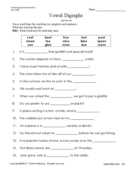 Vowel Digraphs Worksheet