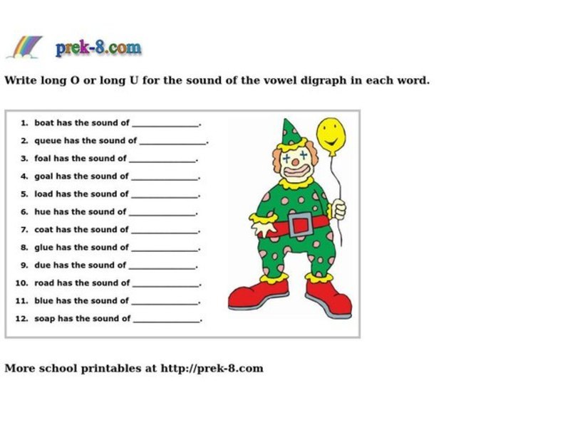 Vowel Digraphs Worksheet
