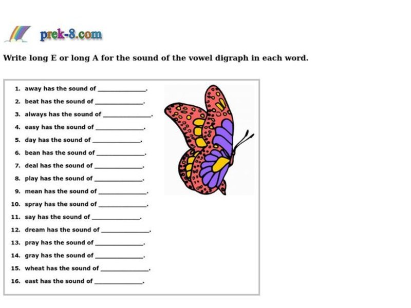 Vowel Digraphs Worksheet