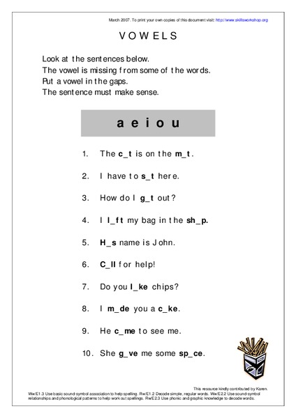 Vowels Worksheet