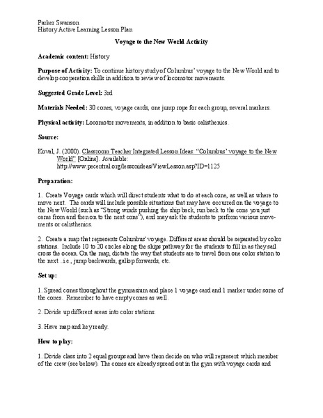 Voyage to the New World Lesson Plan