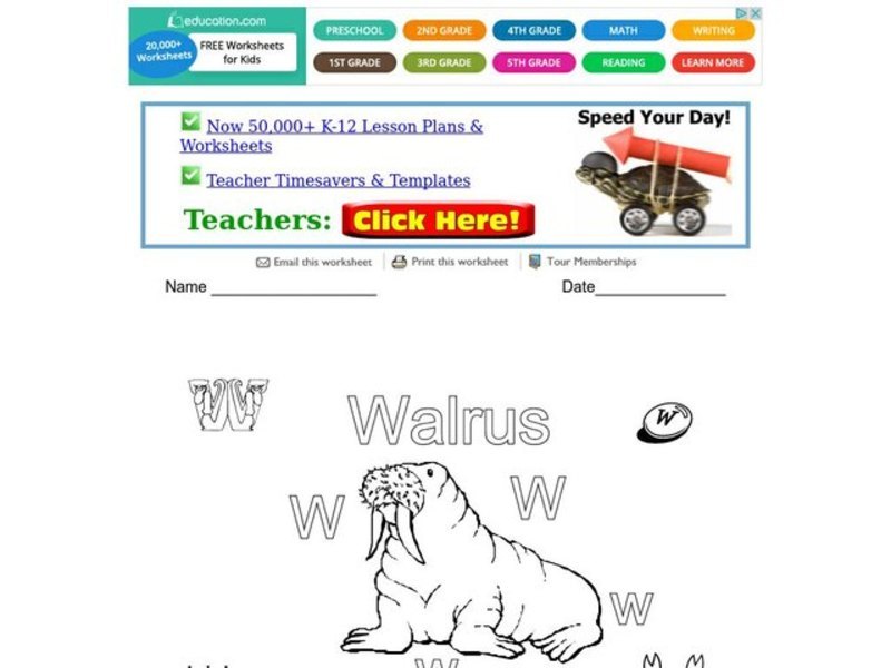 W is for Walrus Worksheet