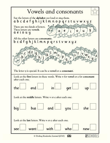 Vowels and Consonants Worksheet