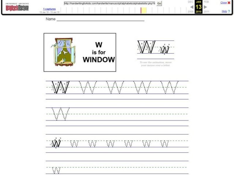 W is for Window Worksheet