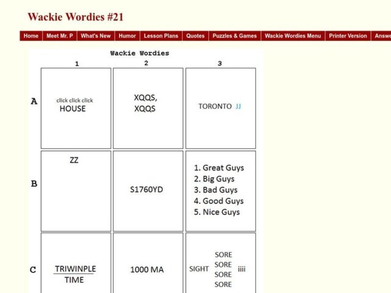 Wackie Wordies Worksheet