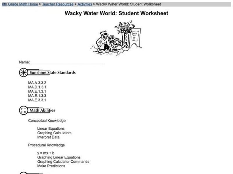 Wacky Water World: Student Worksheet Worksheet