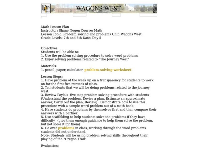 Wagons West Lesson Plan