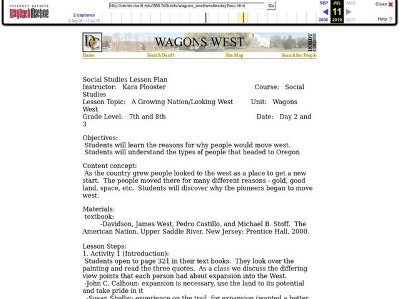 Wagons West Lesson Plan