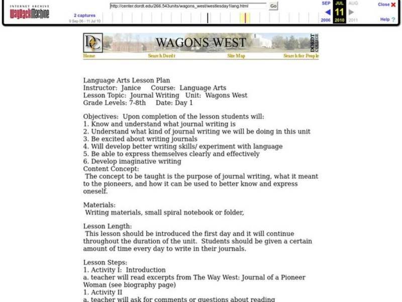 Wagons West Lesson Plan