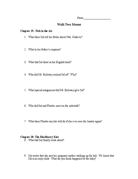 Walk Two Moons Lesson Plan