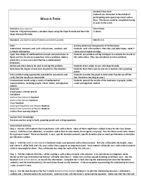 Walk-A-Thon Lesson Plan