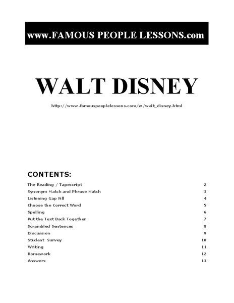 Walt Disney Worksheet