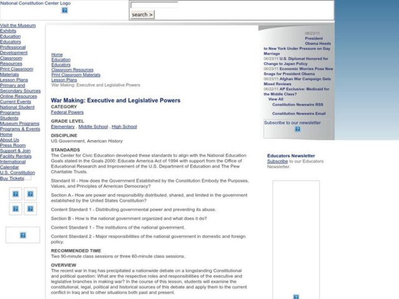 War Making: Executive and Legislative Powers Lesson Plan