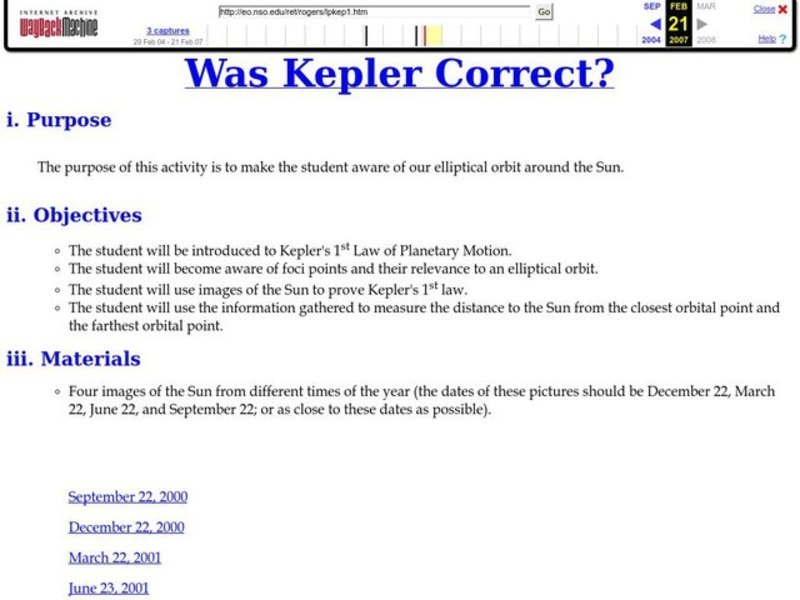 Was Kepler Correct? Lesson Plan