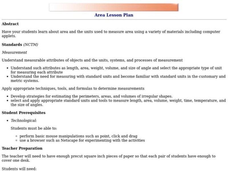 Area Lesson Plan Lesson Plan