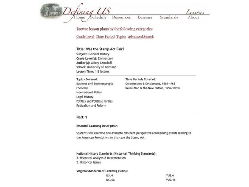 Was the Stamp Act Fair? Lesson Plan