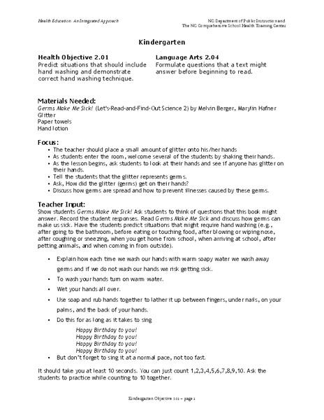 Washing Hands Lesson Plan