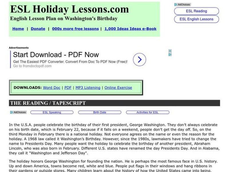 Washington's Birthday Worksheet