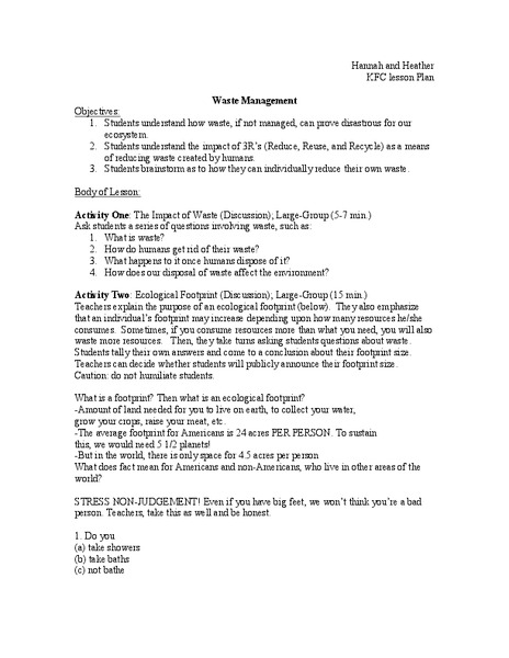 Waste Management Lesson Plan