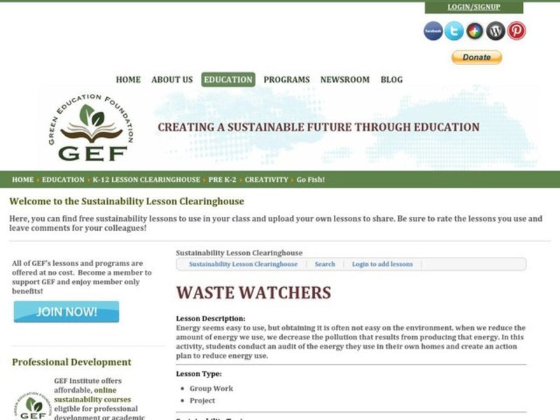 Waste Watchers Lesson Plan