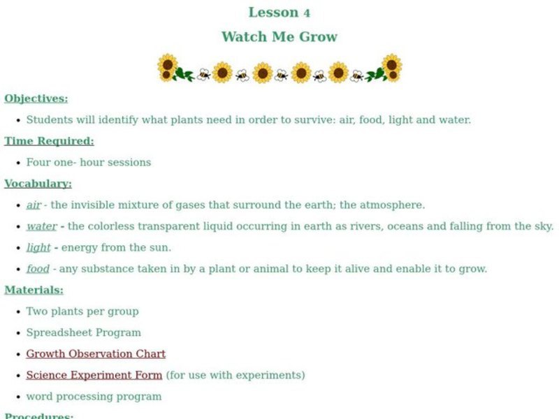 Watch Me Grow Lesson Plan