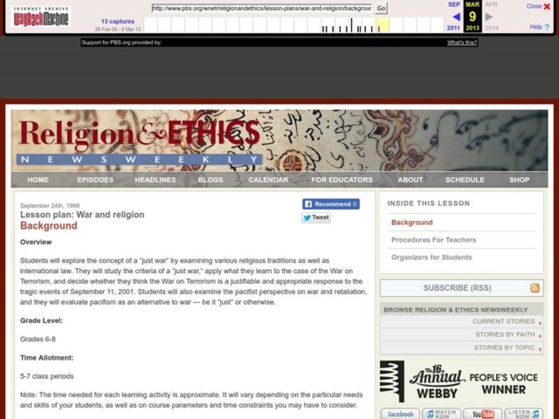 War and Religion Lesson Plan