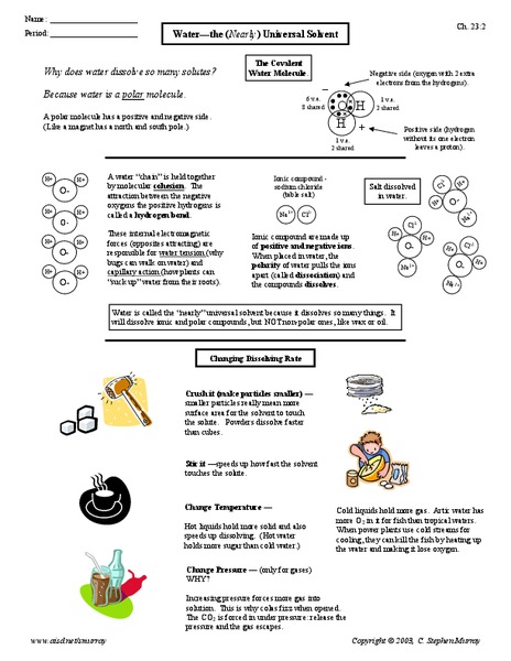 Water - the (Nearly) Universal Solvent Worksheet
