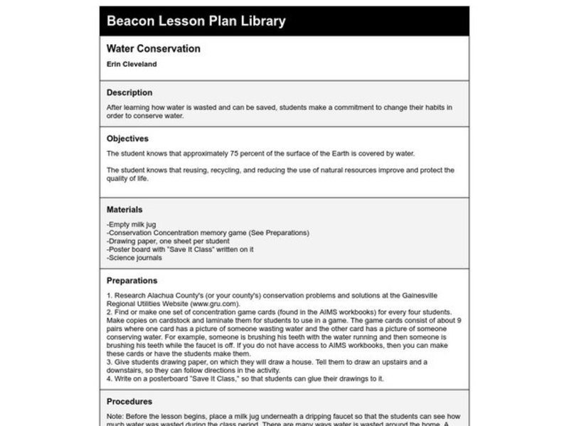 Water Conservation Lesson Plan