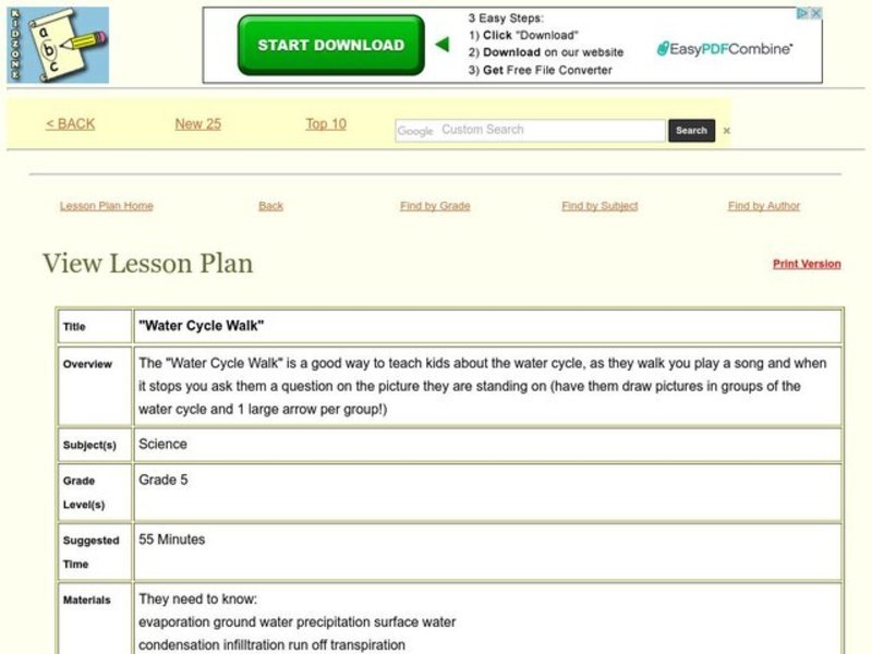 Water Cycle Walk Lesson Plan