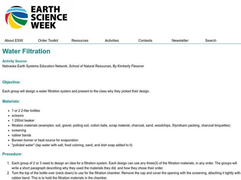 Water Filtration Lesson Plan