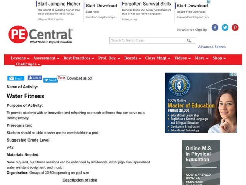 Water Fitness Lesson Plan