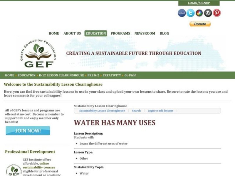 Water Has Many Uses Lesson Plan