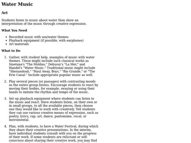 Water Music Lesson Plan