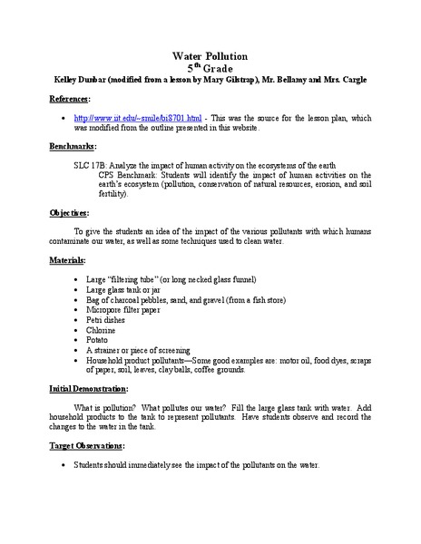 Water Pollution Lesson Plan