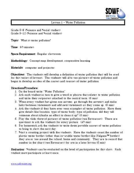 Water Pollution Lesson Plan