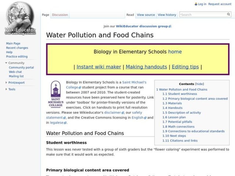 Water Pollution and Food Chains Lesson Plan
