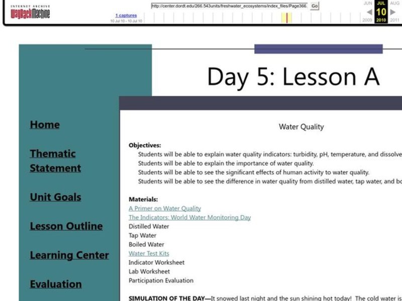 Water Quality Lesson Plan