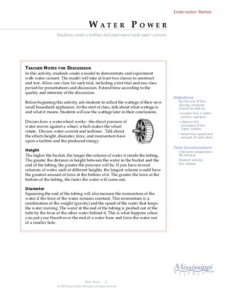 Water Power Lesson Plan