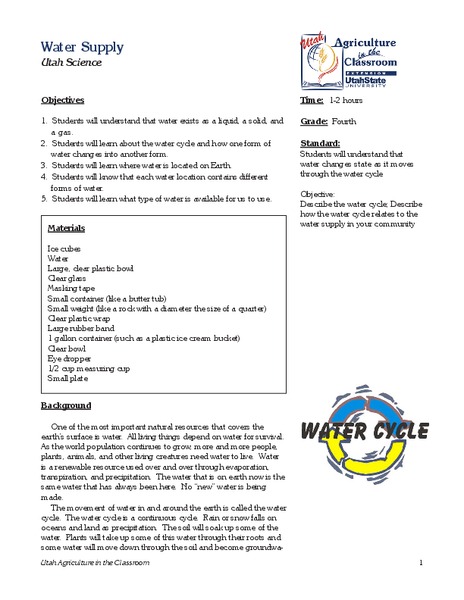 Water Supply Lesson Plan