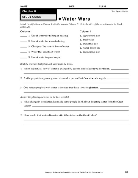 Water Wars Worksheet