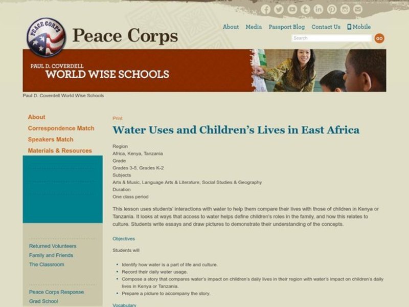 Water Uses and Children's Lives in East Africa Lesson Plan